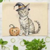 Whimsical Halloween Kitten Kitchen Towel, Fall Cat Theedoek (Gevouwen)