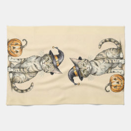 Whimsical Halloween Kitten Kitchen Towel, Fall Cat Theedoek