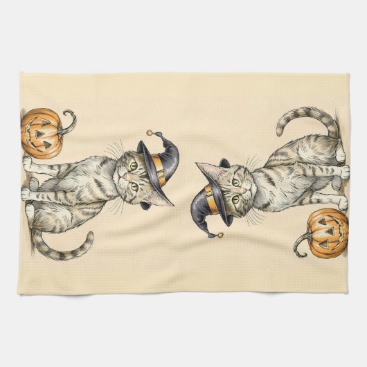Whimsical Halloween Kitten Kitchen Towel, Fall Cat Theedoek (Horizontaal)