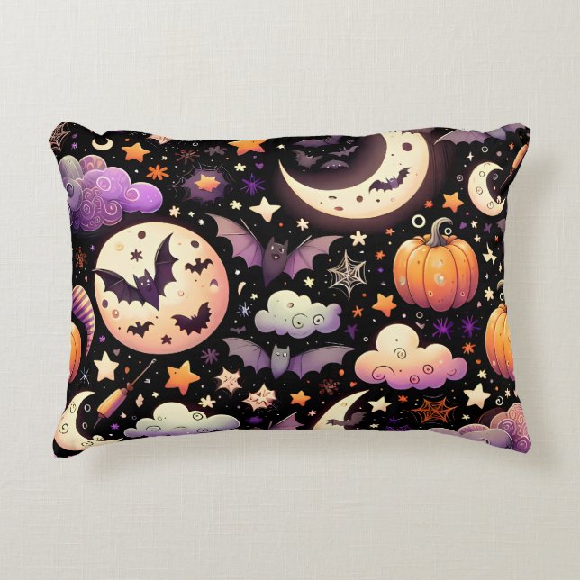 Whimsical Halloween Night Sky Pattern Accent Kussen (Voorkant)