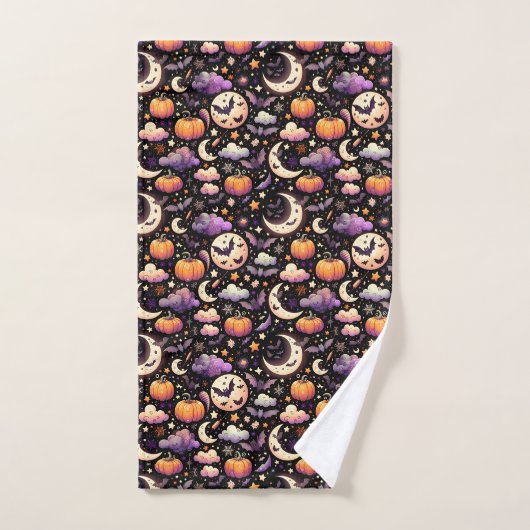 Whimsical Halloween Night Sky Pattern Bad Handdoek (Handdoek)