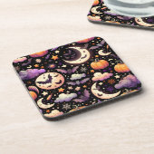 Whimsical Halloween Night Sky Pattern Bier Onderzetter (Linkerzijde)