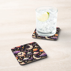 Whimsical Halloween Night Sky Pattern Bier Onderzetter