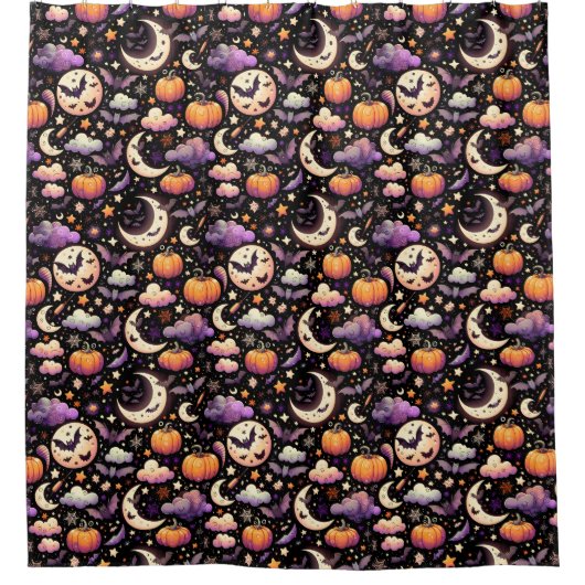 Whimsical Halloween Night Sky Pattern Douchegordijn (Voorkant)