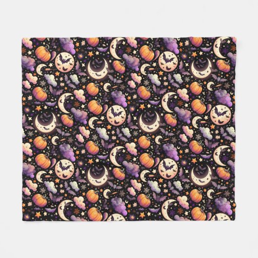 Whimsical Halloween Night Sky Pattern Fleece Deken (Voorkant (Horizontaal))