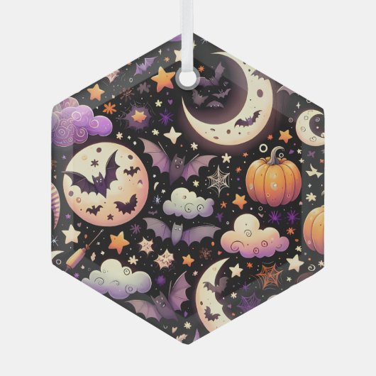 Whimsical Halloween Night Sky Pattern Glas Ornament (Voorkant)