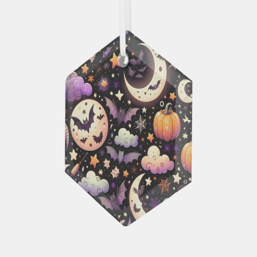 Whimsical Halloween Night Sky Pattern Glas Ornament (Voorkant links)
