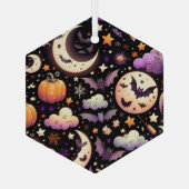 Whimsical Halloween Night Sky Pattern Glas Ornament (Achterkant)