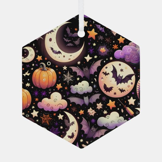 Whimsical Halloween Night Sky Pattern Glas Ornament (Achterkant)