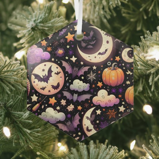 Whimsical Halloween Night Sky Pattern Glas Ornament (Insitu)