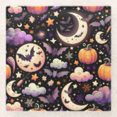 Whimsical Halloween Night Sky Pattern Glazen Onderzetter (Voorkant)