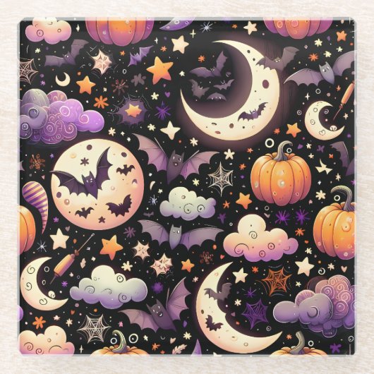 Whimsical Halloween Night Sky Pattern Glazen Onderzetter (Voorkant)