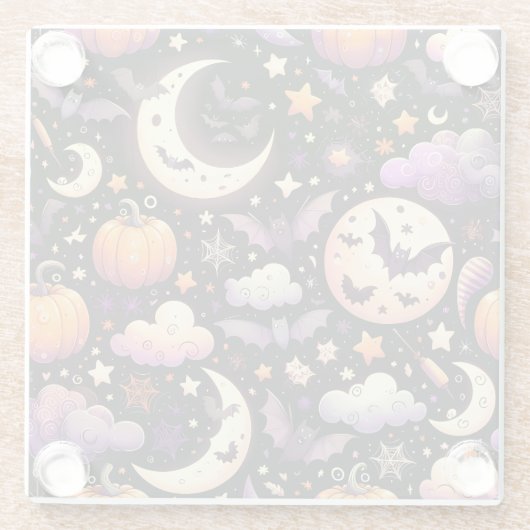 Whimsical Halloween Night Sky Pattern Glazen Onderzetter (Achterkant)