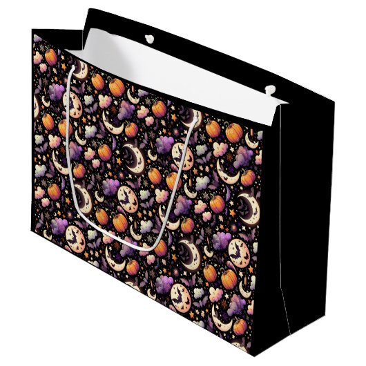 Whimsical Halloween Night Sky Pattern Groot Cadeauzakje (Voorkant Gekanteld)