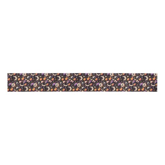 Whimsical Halloween Night Sky Pattern Grosgrain Lint (Voorkant)