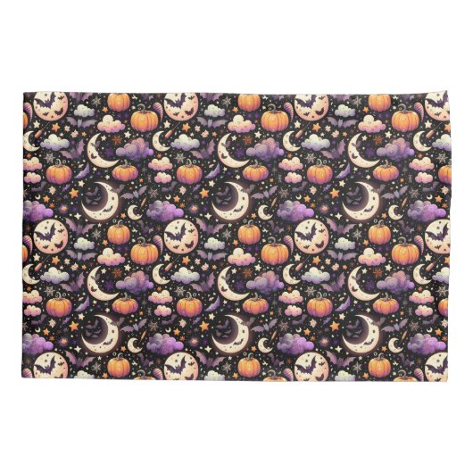 Whimsical Halloween Night Sky Pattern Kussensloop (Achterkant-Links)