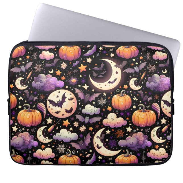 Whimsical Halloween Night Sky Pattern Laptop Sleeve (Voorkant)