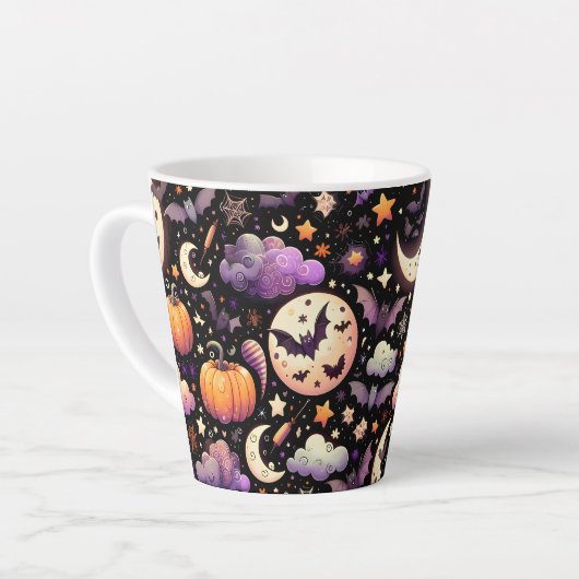 Whimsical Halloween Night Sky Pattern Latte Mok (Linkerhoek)