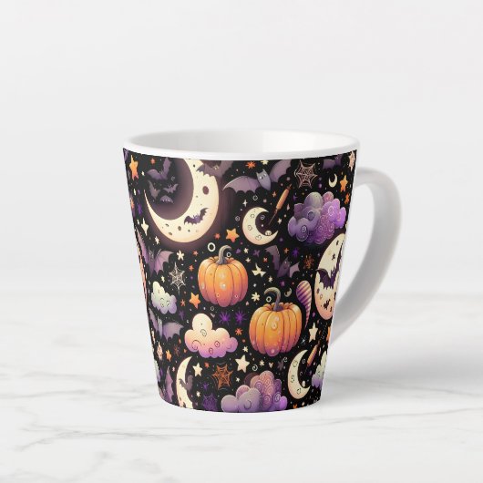 Whimsical Halloween Night Sky Pattern Latte Mok (Rechterhoek)