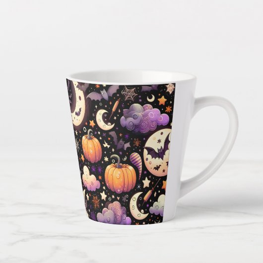 Whimsical Halloween Night Sky Pattern Latte Mok (Rechts)