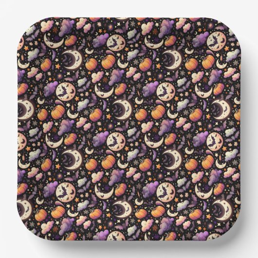Whimsical Halloween Night Sky Pattern Papieren Bordje (Voorkant)