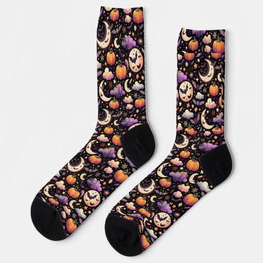 Whimsical Halloween Night Sky Pattern Sokken (Links)