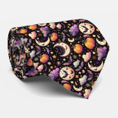 Whimsical Halloween Night Sky Pattern Stropdas (Opgerold)
