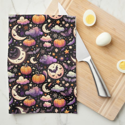 Whimsical Halloween Night Sky Pattern Theedoek (Quarter Fold)