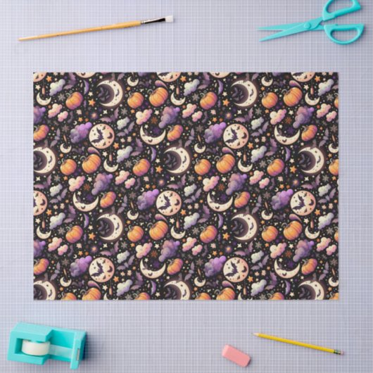 Whimsical Halloween Night Sky Pattern Tissuepapier (Craft)