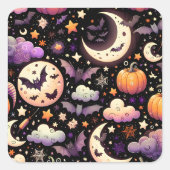 Whimsical Halloween Night Sky Pattern Vierkante Sticker (Voorkant)