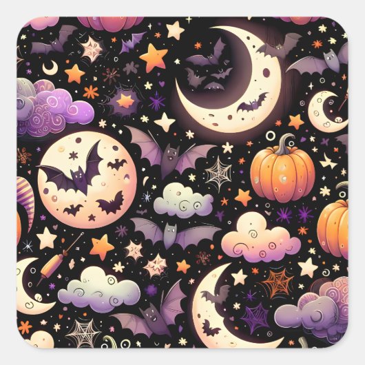 Whimsical Halloween Night Sky Pattern Vierkante Sticker (Voorkant)