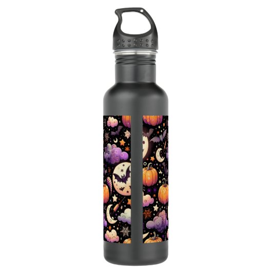 Whimsical Halloween Night Sky Pattern Waterfles (Achterkant)