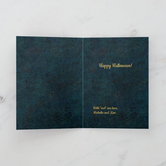 Whimsical Halloween Owl Folk Art Candy Corn Night Kaart (Binnen)