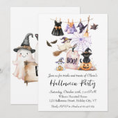 Whimsical Halloween Party Invitation Schattige Cat Kaart (Voorkant / Achterkant)