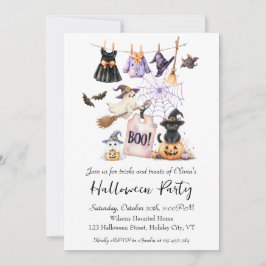 Whimsical Halloween Party Invitation Schattige Cat Kaart