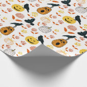 Whimsical Halloween pompoenen raven herfst bloemen Cadeaupapier (Hoek)