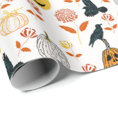 Whimsical Halloween pompoenen raven herfst bloemen Cadeaupapier (Rol Hoek)