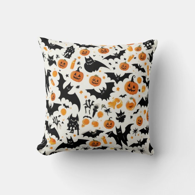 Whimsical Halloween Pumpkins & Bats Patroon Gooi Kussen (Voorkant)