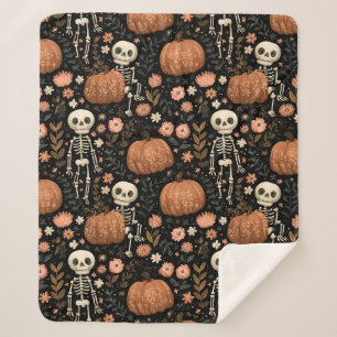 Whimsical Halloween Schattig Skelet & Pompoen Sherpa Deken