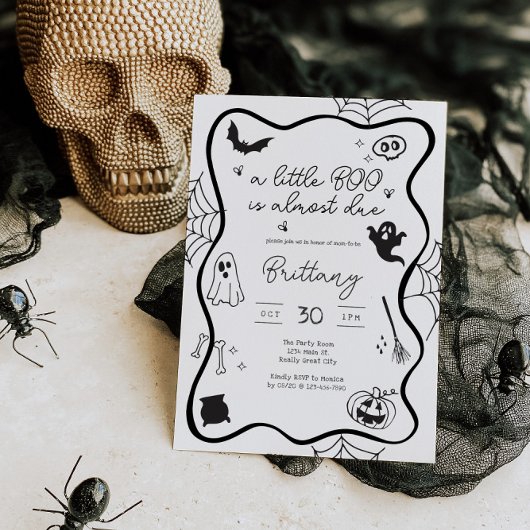 Whimsical Halloween Scribble Baby shower Kaart