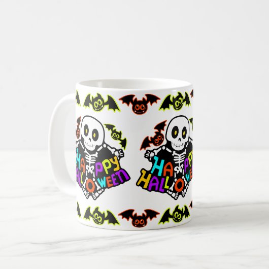 Whimsical Halloween Skelet en Bats Design Koffiemok (Voorkant links)