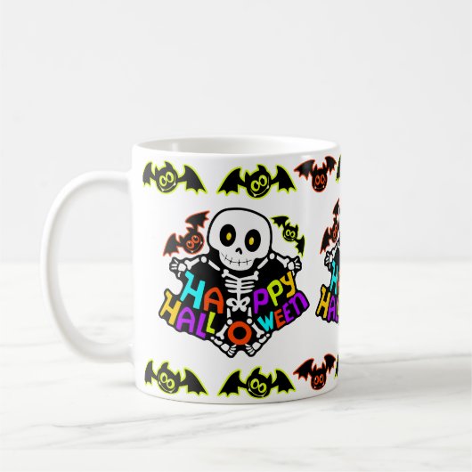 Whimsical Halloween Skelet en Bats Design Koffiemok (Links)