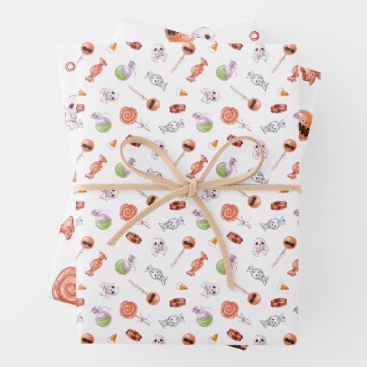 Whimsical Halloween Snoep and Skulls Pattern Inpakpapier Vel (In situ)