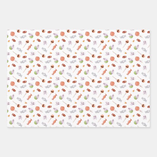 Whimsical Halloween Snoep and Skulls Pattern Inpakpapier Vel (Voorkant)