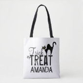 Whimsical Halloween Typography Black Cat Treat Tote Bag (Voorkant)