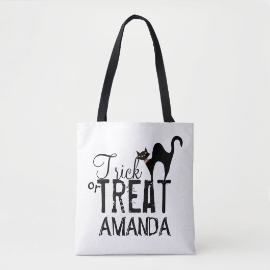 Whimsical Halloween Typography Black Cat Treat Tote Bag (Voorkant)