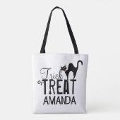 Whimsical Halloween Typography Black Cat Treat Tote Bag (Achterkant)