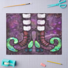 Whimsical Halloween Witch Boots Paarse Decoupage Tissuepapier