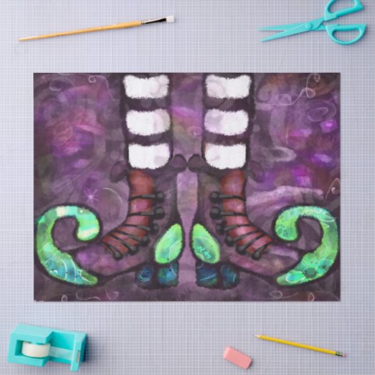 Whimsical Halloween Witch Boots Paarse Decoupage Tissuepapier (Craft)