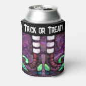 Whimsical Halloween Witch Boots Paarse Groen Blikjeskoeler (Blikje Achterkant)